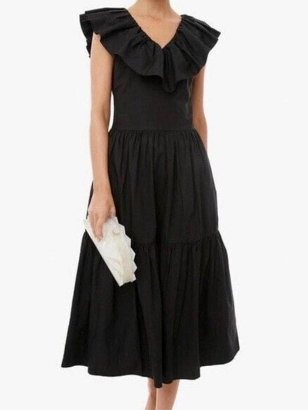 Tuckernuck Pomander Place Ruffle Dress Black Cotton Poplin Tiered Maxi/midi XS